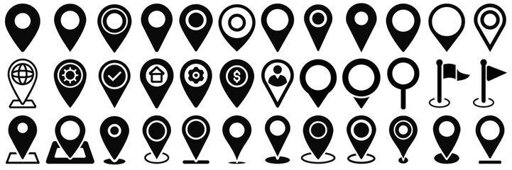 Set of map pin icons. Location marker collection. point map, point center map icon vector set 