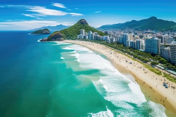 Aerial view of Copacabana beach in Rio de Janeiro, Brazil, Rio de Janeiro, Brazil, Aerial View of Ipanema Beach and Lagoa in the Summer, AI Generated - obrazy, fototapety, plakaty