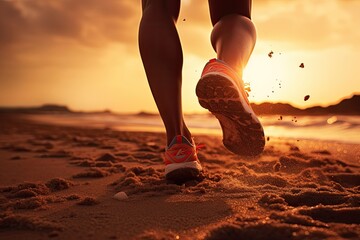 Runner athlete running on beach. woman fitness jogging workout wellness concept, Running at the...