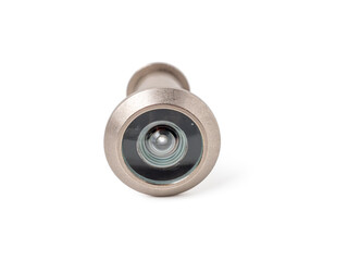 Classic door peephole isolated on white background. Peephole on white.