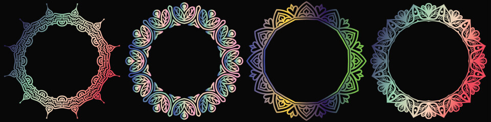 Colorful mandala circle elements set.