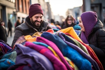 Volunteers distributing blankets on the streets
