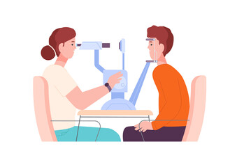 Optometrist check eyes. Ophthalmologist examination fundus eye, vision correction, ophthalmology operation optical eyesight, ophthalmic doctor eyecare, splendid png illustration