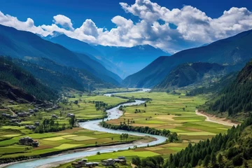 Papier Peint photo autocollant Lhotse Landscape view of the valley in Himalayas, Nepal, Scenic View of the Paro Valley, AI Generated
