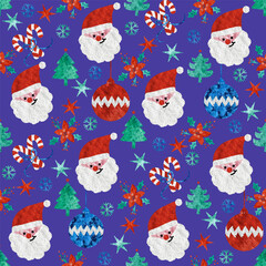 Holiday seamless pattern with Santa Claus. Christmas background.