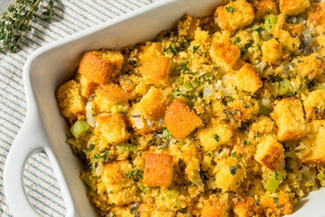 Homemade American Cornbread Stuffing with Sage