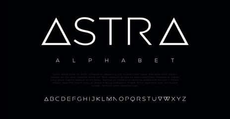 ASTRA Modern abstract digital alphabet font. Minimal technology typography, Creative urban sport fashion futuristic font and with numbers. vector illustration - obrazy, fototapety, plakaty