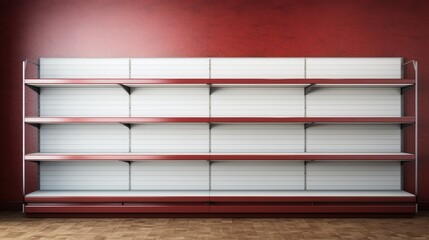 Versatile empty store shelf for personalized product placements & mockups in advertising or design.