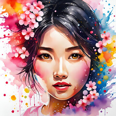 Illustration femme asiatique,sakura 