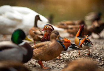 Kaczki w parku. Kaczka Mandarynka. © mycatherina