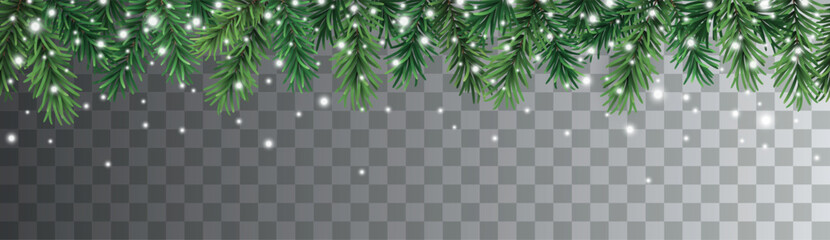 Vector decorative seamless pattern with christmas coniferous branches and falling snow