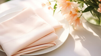 Minimalistic Peach Garden Wedding: An Up-close Look at Simple Wedding Napkins and Subtle Accents for a Tranquil Atmosphere