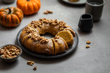 bundt cake fait maison couronne potiron noix moelleux
