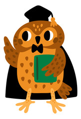 Wise owl character. Cute animal. Funny bird