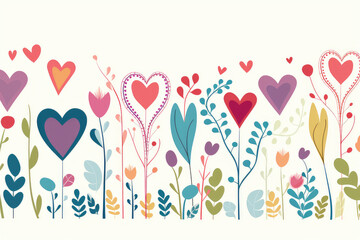Minimalism with a flat-style illustration featuring heart plants in a simple line border. This modern and romantic design is adding a touch of creativity to valentine-themed.