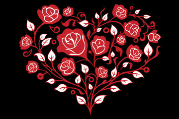 Illustration featuring roses and hearts, creatively designed in a minimalist flat style. This graphic is isolated, vibrant, and symbolic, ideal for themes of love, romance and celebration.