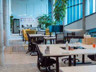 Empty modern glass startup office the space exudes a sleek and innovative atmosphere, ready to be filled with the potential of entrepreneurial endeavors