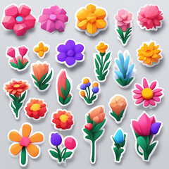 set of flowers 3d