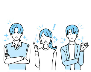 課題解決・ひらめいた表情のビジネスパーソン　男性＆女性
