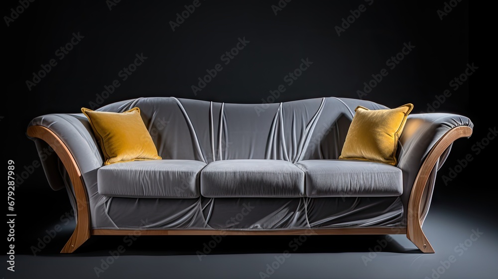 Sticker  a gray couch with two yellow pillows and a black back ground with a black back ground with a black back ground and a black back ground with a black back ground with a.