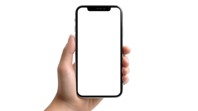 hand holding smartphone on the transparent background