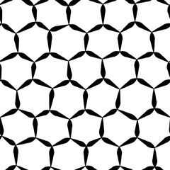 A bold black and white seamless pattern featuring a honeycomb motif in a mesh-like design on white background