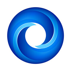 A logo for a company featuring a spiral design in blue shades on white background