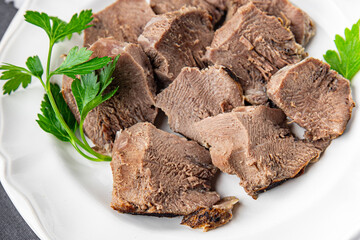tongue meat food cooked fresh healthy eating cooking appetizer meal food snack on the table copy space food background rustic top view