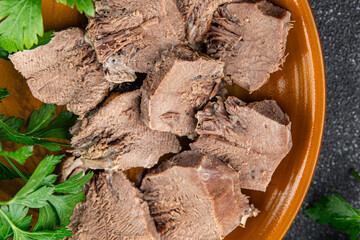 tongue meat food cooked fresh healthy eating cooking appetizer meal food snack on the table copy space food background rustic top view