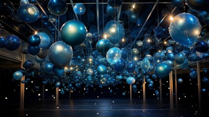 Fototapeta na wymiar A whimsical balloon ceiling installation, reminiscent of a starry night sky.