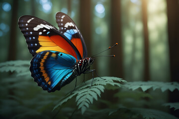 Colorful Butterfly - in the forest at sun rise