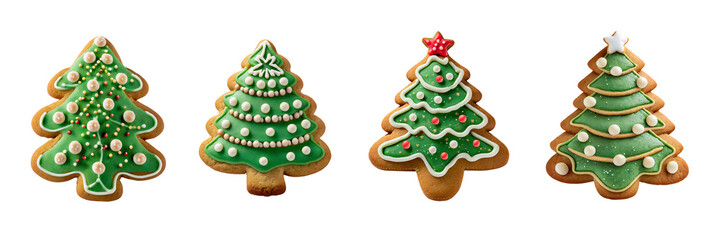 Collections of Cute Christmas Tree Cookie, isolated on white background 