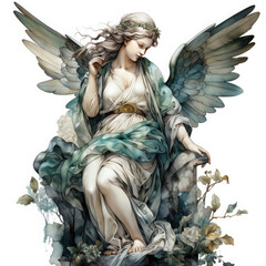 Watercolor Angel Statues Clipart illustration Generative Ai