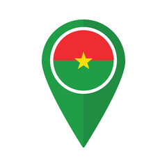 Flag of Burkina Faso flag on map pinpoint icon isolated green color