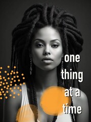 portrait of a young woman with dreadlocks, art, artistic portrait, black and white with touch of yellow, unique, beautiful girl, quote, message unique 