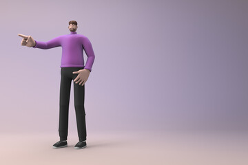 Man in casual clothes making gestures while talking. 3D rendering of a cartoon character