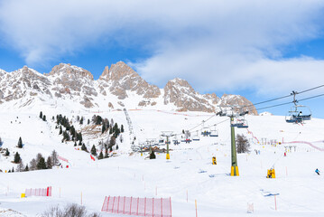 High altitude ski area in the Alps on a sunny winter day