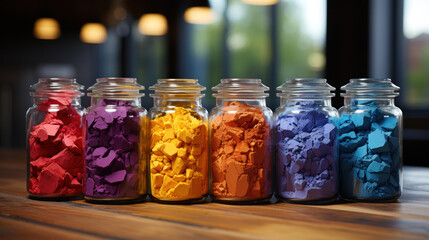glass bottles with colorful pigments. Generative AI