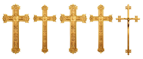 Collection of crosses made of gold on transparent background PNG
