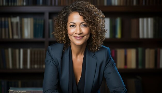 Confident Professional, Biracial Female Lawyer in Law Library