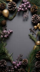 fir brunches frame black background