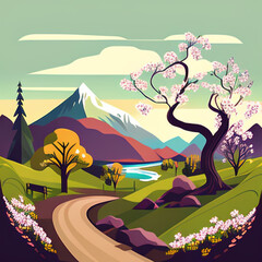 Lively Spring Illustration: Vector Scene with Quality