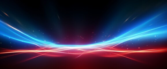 Fototapeta na wymiar Beautiful glow light flare and spark. Red blue special effect, speed police line. Magic of moving fast lines. Laser beams, horizontal light rays. Particle motion effect. Vector
