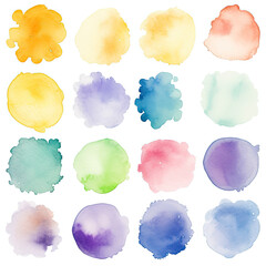 Colorful Abstract Watercolor Clipart Texture Set On White Background, Multiple Color Watercolor Clipart for Creations As Banner, Greeting Invitation Or Logo Wedding Elements. Generative AI 