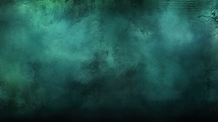 Horror green blue wall, grunge dark smoke texture, black haunted background. Generative AI