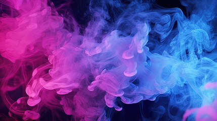 Fototapeta premium Abstract horror neon pink smoke cloud, grunge texture, dark black background. Generative AI