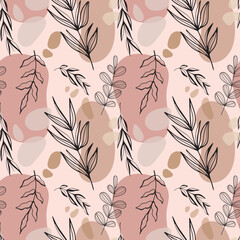 Boho Illustrated Seamless Pattern Design Pink-Neutrals Botanicals