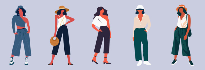 Monochrome Fashion: Stylish Women in Fashionable Clothes | Faceless vector illustrations