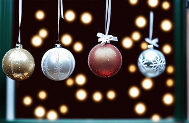Close-up photo of christmas decorations with blurred background.