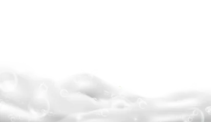 Fotobehang Realistic bathtub foam. 3d lather for soapy bathed bath or basin, beauty cream mousse fresh shower, shampoo bubbles, liquid hygiene soap laundry detergent, tidy png illustration © ssstocker